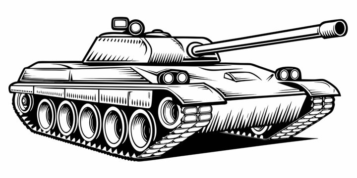 Armored Military Battle Tank Sketch - Vintage Army Panzer Illustration