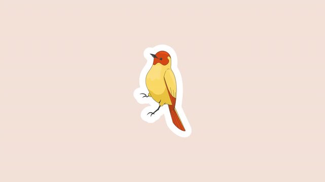 Small yellow red headed bird digital sticker animation. Cute forest animal. Wildlife songbird. Isolated animated icon with transparent background. Applying die-cut design. 4K video overlay element