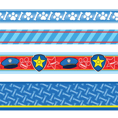 Blue Police Puppy Border Stripes Seamless Pattern © Oleksandr