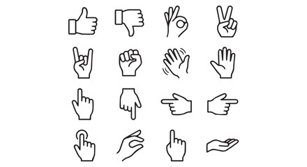 Collection of hand gesture icons on Transparent Background for communication and expression