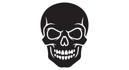 Obraz premium Stylized human skull in black and white, graphic illustration with bold lines and empty eye sockets.