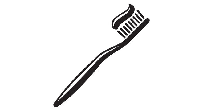 A simple black toothbrush icon with toothpaste on its bristles against a Transparent Background