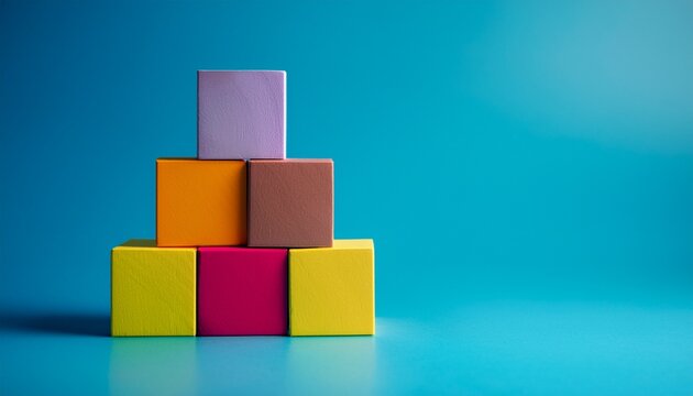 stack of perfectly misaligned colored cubes abstract metaphor for individuality disruption or breaking patterns copy space