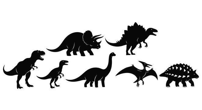 A gray silhouette of dinosaurs on a white background vector silhouette