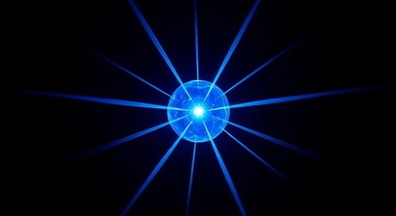 Fototapeta premium A glowing blue planet Earth shines amidst a dark galaxy of bright stars and fractal energy patterns, creating a motion-filled technology illustration with a flash of light and a blue flare background