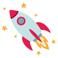Rocket Ship Flying Through Space Illustration © BigEyes