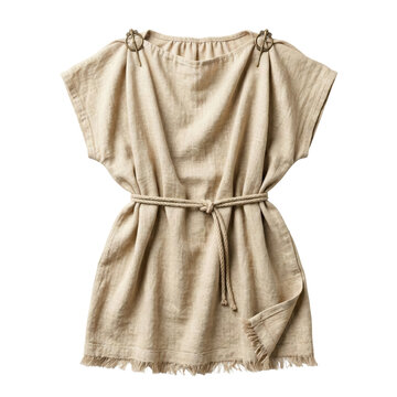 Ancient style beige linen tunic with rope belt