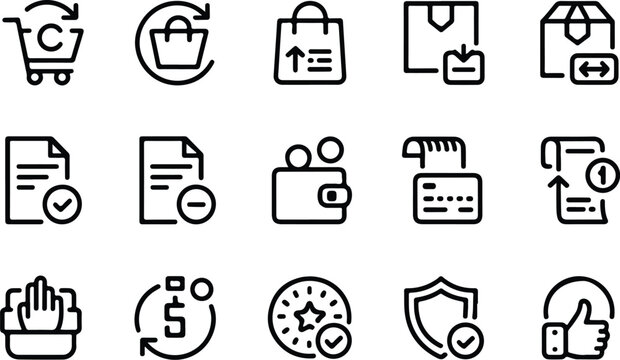 Refund Collection Silhouette Icon Set Money Refund Typography Silhouette Icon Pack