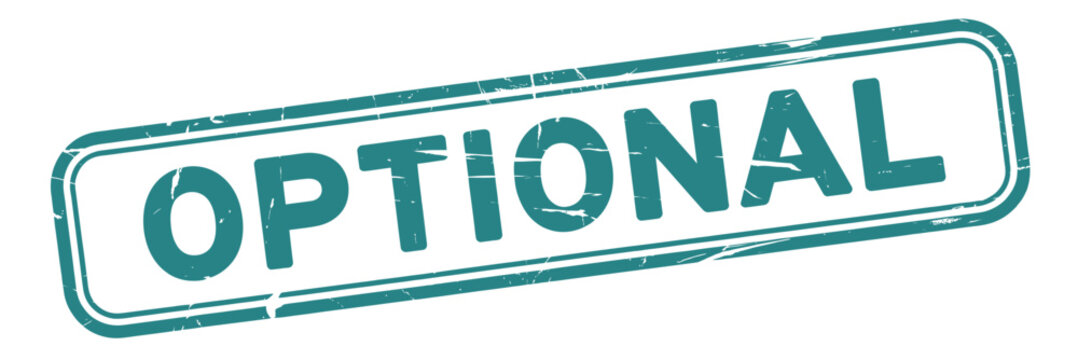 A teal green rectangular stamp displaying the word optional in bold lettering