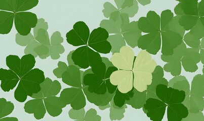 Obraz premium show a simple arrangement of three-leaf clovers with a single four-leaf clover isolated from the other clover leaves in the center