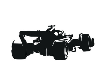 Naklejka premium Formula 1 racing car viewed from the rear, high contrast isolated vector silhouette. Formula racing clip art