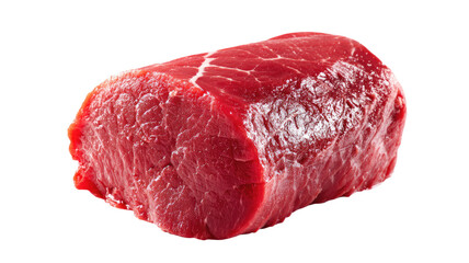 Fototapeta premium A fresh slice of raw beef sirloin steak or pork fillet isolated on a white background, showing a red uncooked meat cut perfect for a butcher shop display or protein meal cooking