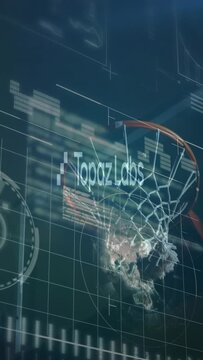 TopazLabs HUD activating, orange basketball rim sweeping in, globe revealing, charts filling for UX