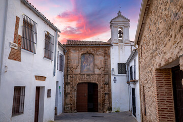 Fototapeta premium Facade of the Santiago hospital in Zafra, Badajoz, Extremadura, Spain, at sunset