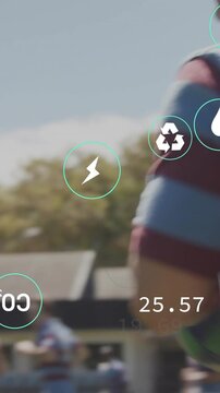 Vertical video: Rugby player reaching out, grasping ball, securing play, HUD icons orbiting hands