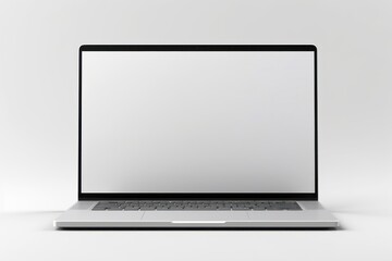 Laptop side view computer screen white background.