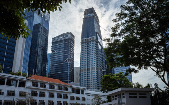 Singapore City, Singapore - February 27, 2025: SBF Center and CapitaLand modern financial buildings in city center. 