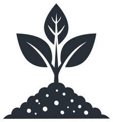 New plant seedling growing in dark soil minimalist icon representation