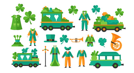 Fototapeta premium Collection of St Patricks Day Symbols and Festive Items. Vector Illustrations. EPS Editable