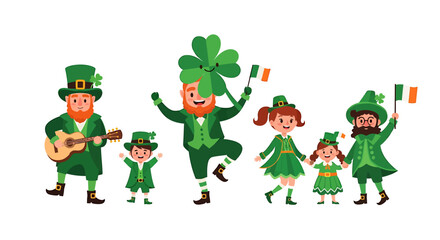 Festive St Patricks Day Celebration with Dancing and Music. Vector Illustrations. EPS Editable