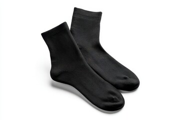 Minimalist studio shot of black crew socks on white backdrop for apparel presentation