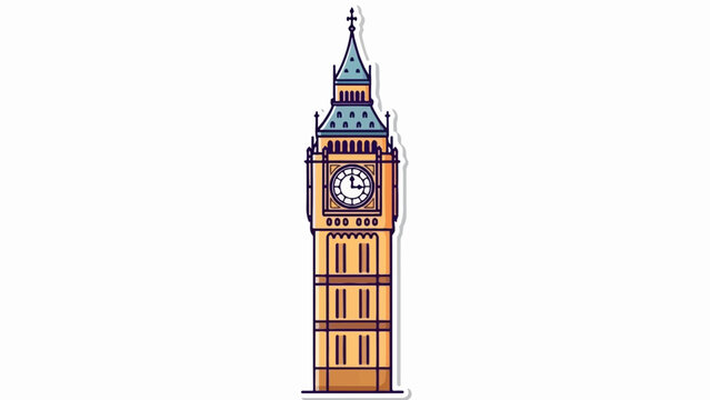 Stylized illustration of a tall clock tower with a pointed roof and circular clock face