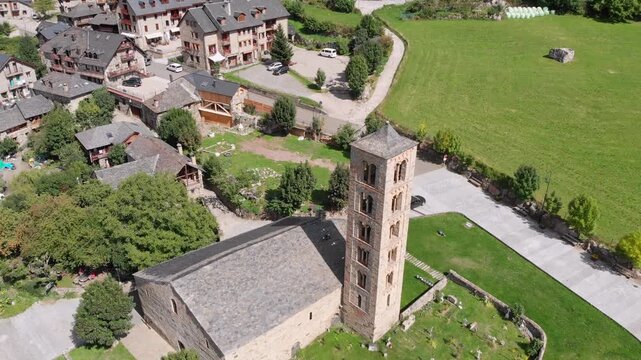 Aerial shot: Sant Climent de Ta&uuml;ll in the catalan Pyrenees