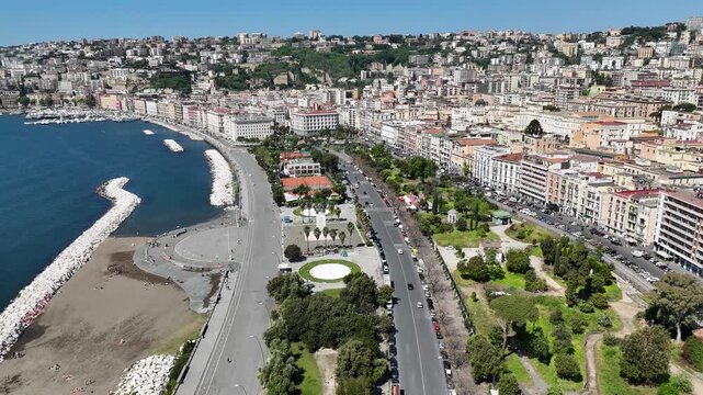 Villa Comunale Park At Naples In Campania Italy. Downtown Cityscape. Beautiful Skyline. Villa Comunale Park At Naples In Campania Italy. Highrise Buildings. Neapolitan Architecture. Naples Skyline.