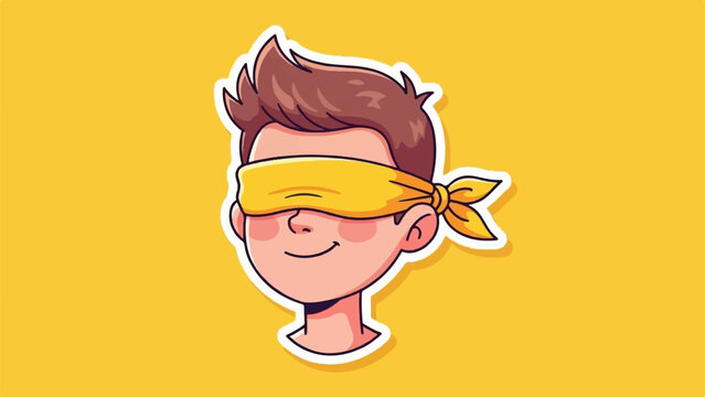 Cartoon head with yellow blindfold smiling
