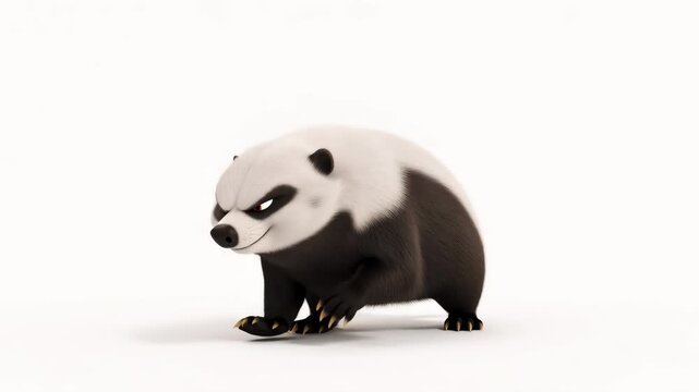 Animated badger character walking with intent on white background illustration for educational or entertainment projects