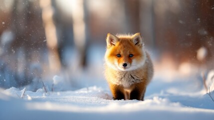 Obraz premium Cute Baby Fox in Snowy Landscape Captured from Front Facing Perspective