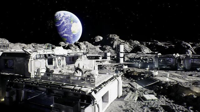 lunar emergency staging area with rapid response modules, med bays on standby, tow rigs and recovery drones positioned, tense readiness under Earthrise