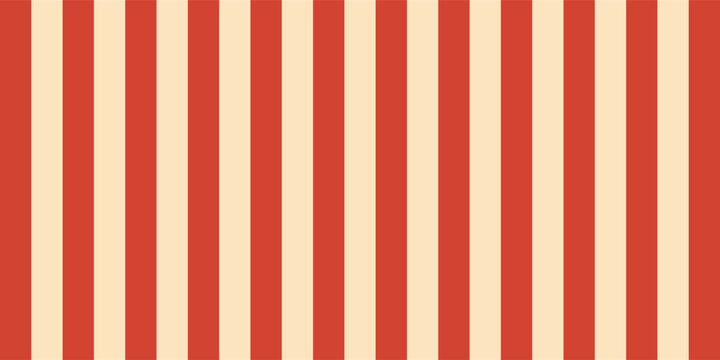 Red and cream striped pattern in circus style vector. Vintage carnival backdrop with vibrant vertical stripes, inspired by retro tent fabric. Seamless festive print for textiles and design. Popcorn pa