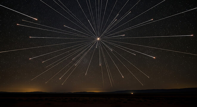 Desert Night Starry Sky Meteor Shower Multiple Streaks