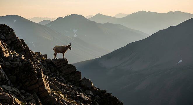 Rocky Mountain Range Mountain Goat On Ridge