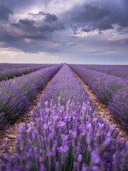Obraz premium Lavender Field Landscape Flower Purple Nature Flowers Sky Summer Agriculture Provence Plant Farm France Meadow