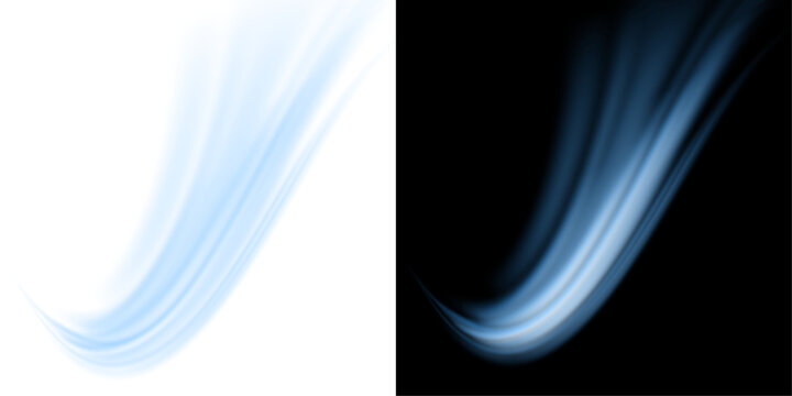 Blue wind waves effect. Abstract light motion trails with sparkles isolated on black background. Light blue Twirl. Curve light effect of blue line. Luminous blue circle.	

