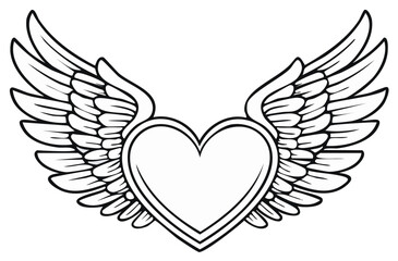 Obraz premium Heart with Angel Wings Silhouette Graphic Emblem