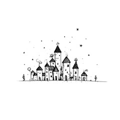 Fototapeta premium Fantasy Castle with Towers under Starry Night Sky
