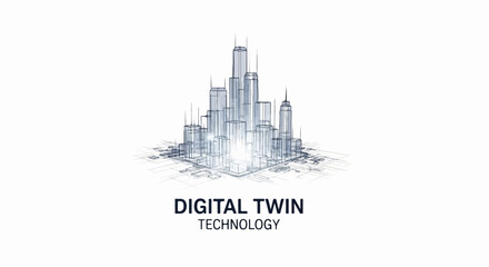 Obraz premium Stylized futuristic cityscape rendered as a digital wireframe on a white background