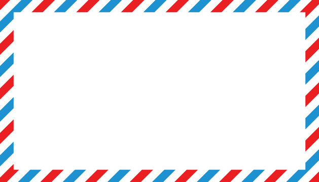 Airmail envelope border frame with red and blue diagonal stripes, vintage postal design element background
