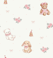 Collection of cute kids patterns with animals and whimsical decorative elements © liufen