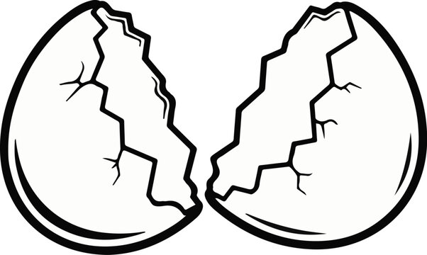 Stylized illustration of a cracked eggshell broken into two halves