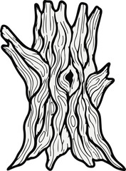 Stylized illustration of a gnarly, ancient tree trunk with textured bark