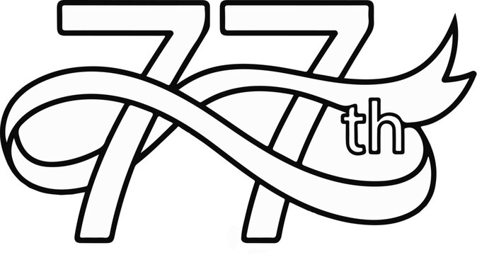Stylized number 77 with a celebratory ribbon and suffix