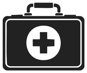 Obraz premium Simple black and white first aid kit icon with medical cross for emergency health care