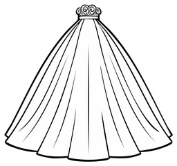 Bridal Veils Illustration Elegant Decoration for Wedding Celebration Outline Icon Black and White Template