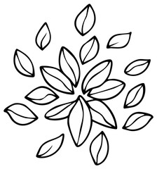 Abstract floral pattern of scattered leaves with organic outlines and flowing movement