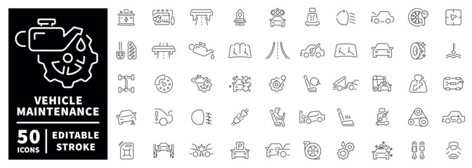Vehicle maintenance outline icon set: editable stroke thin line symbols for auto care © Jocelyn_Flores