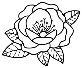 Black and white floral illustration, flower blossom design.